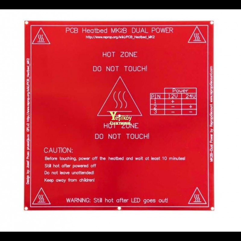 3d Yazıcı Sıcak Baskı Zemini Mk2b Isıtıcı Tabla 200x200mm Heatbed Dual Power 12-24v Seçimli