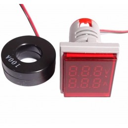 22mm 50-500V 0-100A AC Kare Voltmetre Ampermetre Ad22-22vas 2x2cm