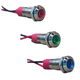 D8S 8MM Metal Kablolu Sinyal Lambası 12-24V Kırmızı Mavi Sarı Seçmeli