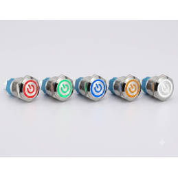 19mm Metal Power Buton Kalıcılı LED'li Serisi 12V-24V 1NO/1NC Renk Seçmeli 1adet Power Simgeli