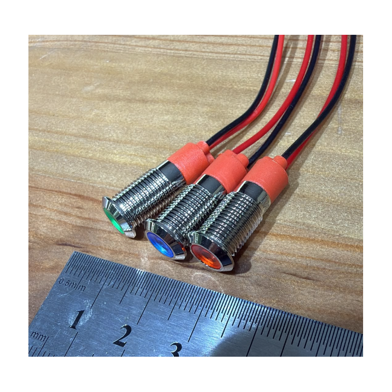 D8S 8MM Metal Kablolu Sinyal Lambası 12-24V Kırmızı Mavi Yeşil Seçmeli