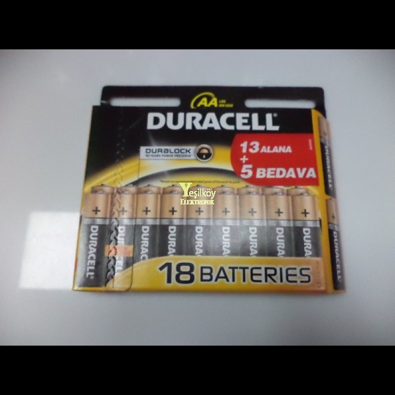 Duracell AA kalem pil 18li paket Duracell AA kalem pil 18li paket