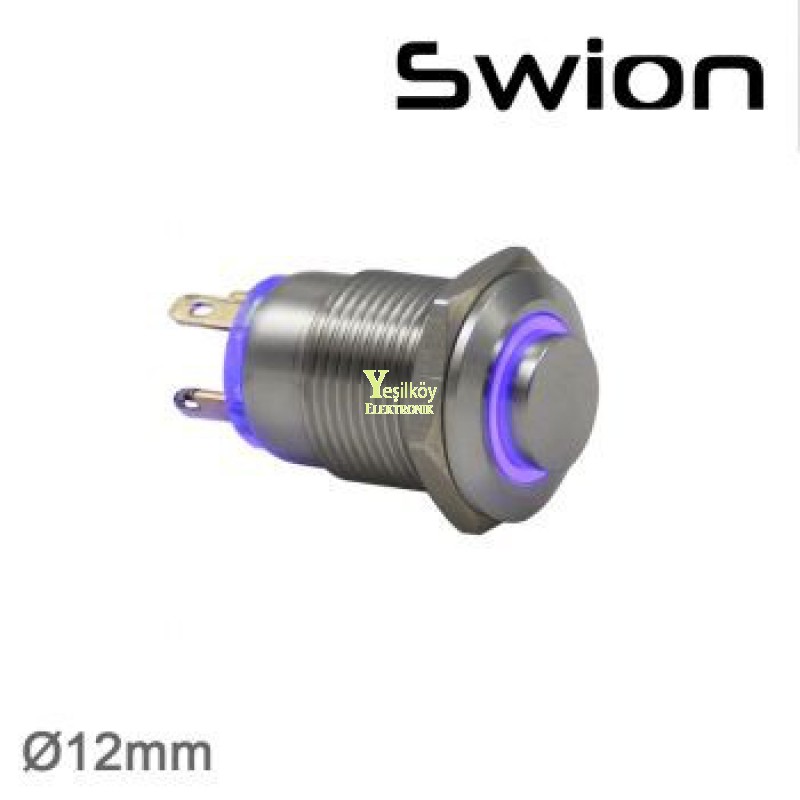 Swion Metal 12volt 12 mm Halka Ledli Buton 4p ip65 Yeşil