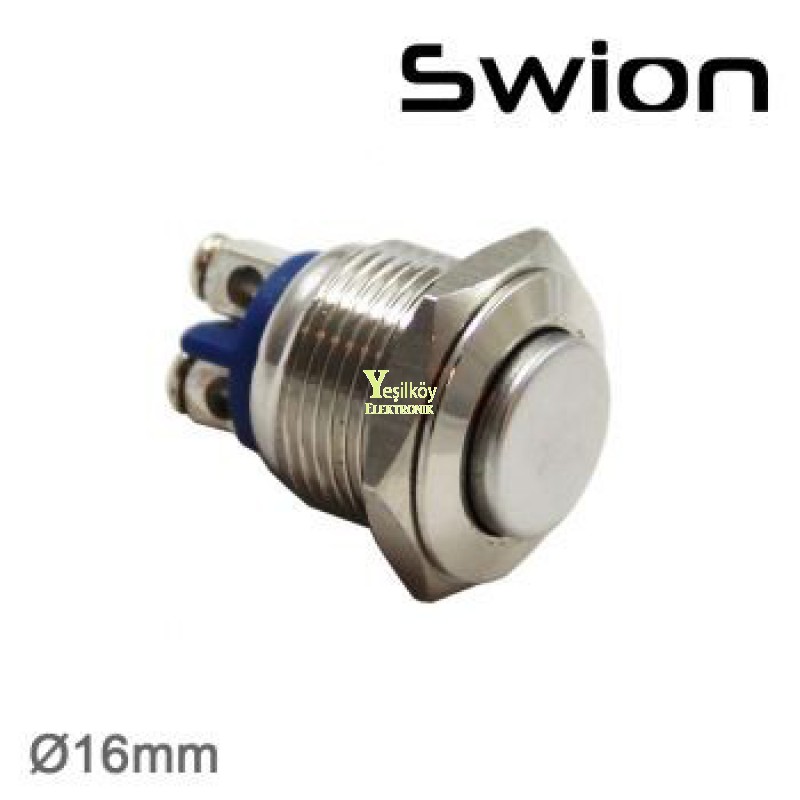 Swion Metal 16mm Işıksız Metal Buton 2p ip65 Ledsiz