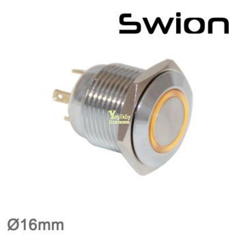 Swion Metal 12volt 16mm Halka Ledli Buton ip65 Turuncu Swion Metal 12volt 16mm Halka Ledli Buton ip65 Turuncu