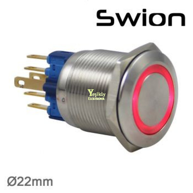 Swion Metal 12volt 22mm Halka Ledli Buton ip65 Yeşil