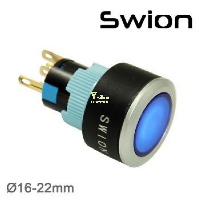 220v 22mm Yaylı Buton 1no-1nc Sarı