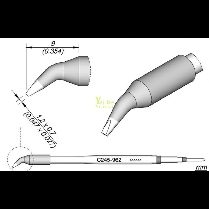 JBC c245-962 Eğik Havya Ucu 1.2mm 0.7mm